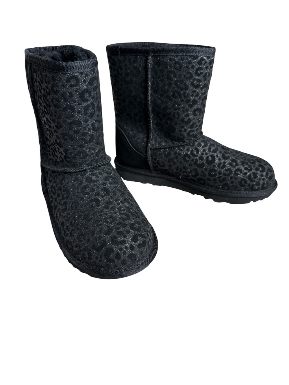NWOT Ugg Black Sparkle Leopard-Print Cozy Girl’s Boots Size 4